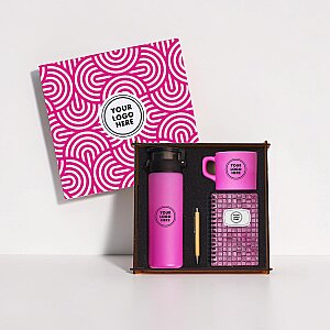 WOODY COLLECTION - Ahşap Kutulu Hediye Seti - 26x26-5 PEMBE