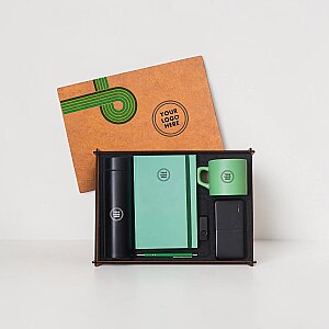 WOODY COLLECTION - Ahşap Kutulu Hediye Seti - 3626-12 YEŞİL