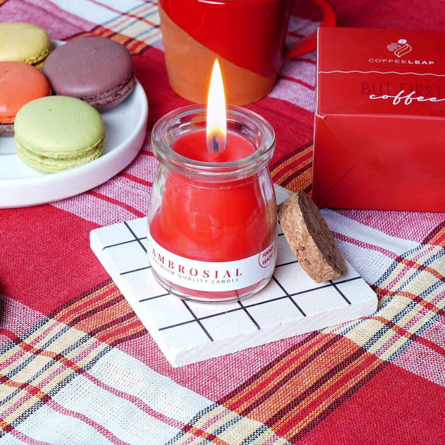  - Candleaf Mantar Kapaklı Kavanoz Kokulu Mum - Kırmızı