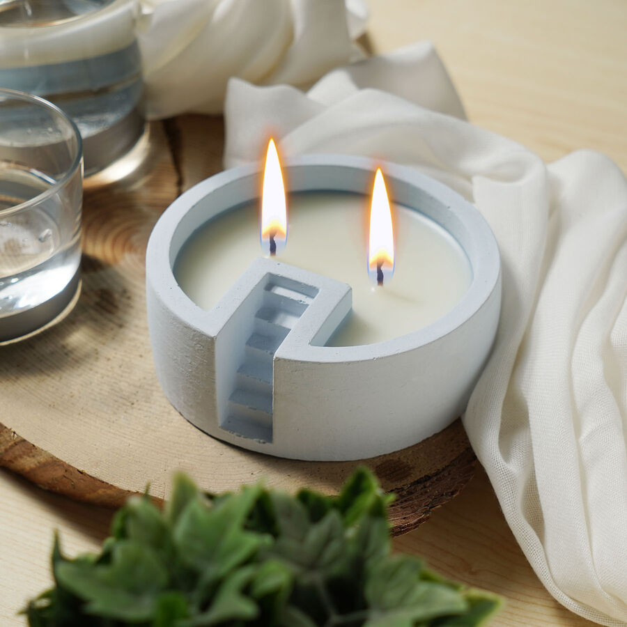  - Candleaf Merdiven Mum Bahçesi Beton Mum -Mavi