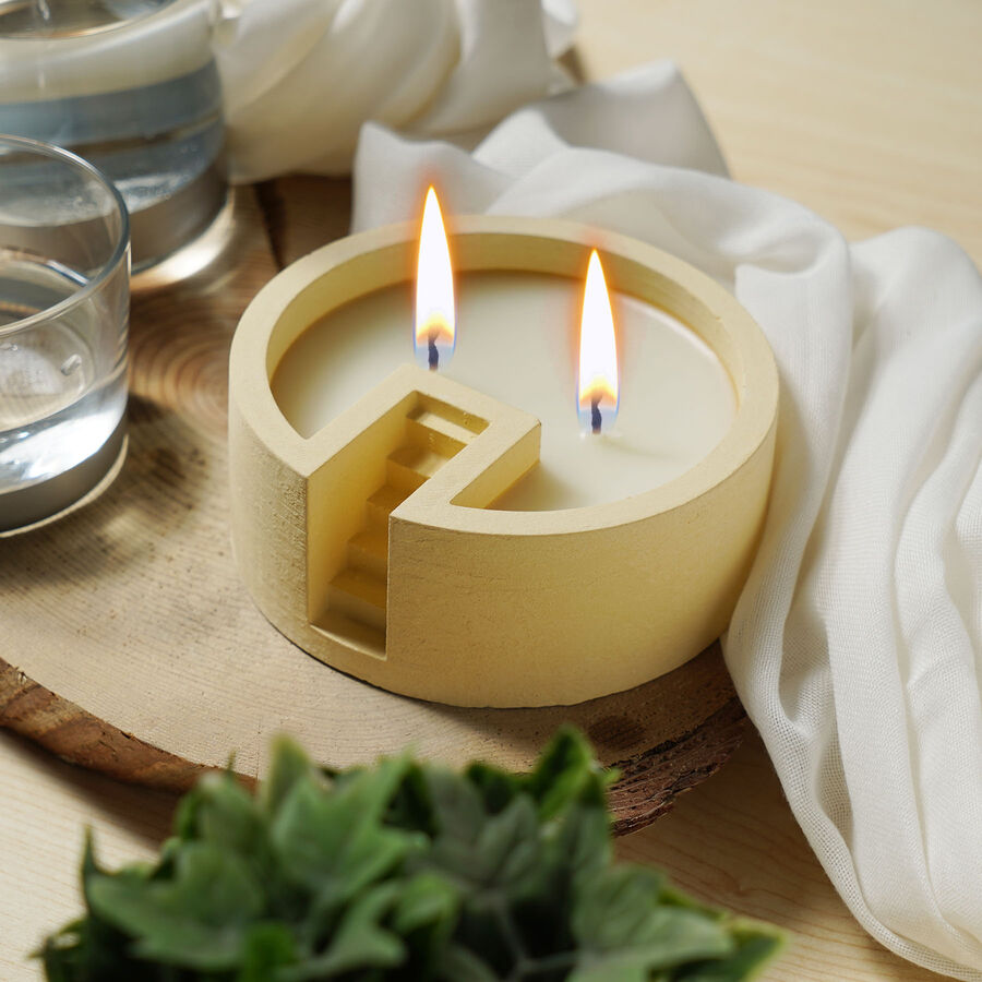  - Candleaf Merdiven Mum Bahçesi Beton Mum -Sarı