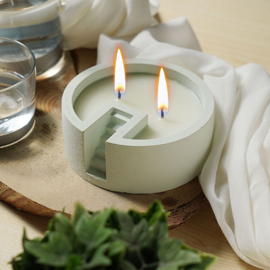  - Candleaf Merdiven Mum Bahçesi Beton Mum -Yeşil