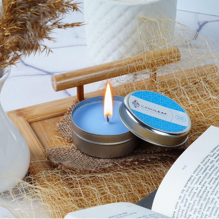  - Candleaf Metal Kutulu Okyanus Kokulu Mum 73x35 - Gümüş